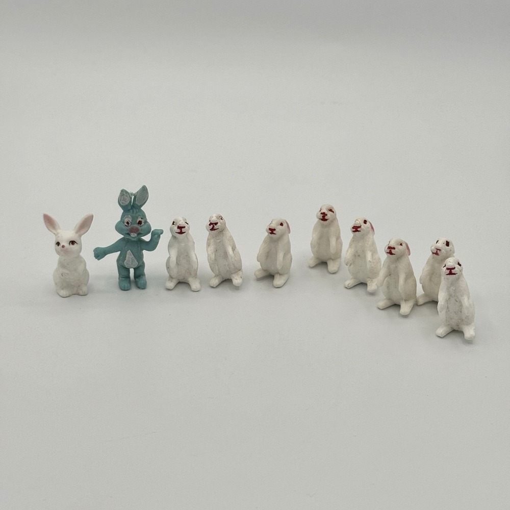 Vintage Hong Kong Plastic Rabbit Figurines Mini Bunny Lot Cake Toppers kitsch